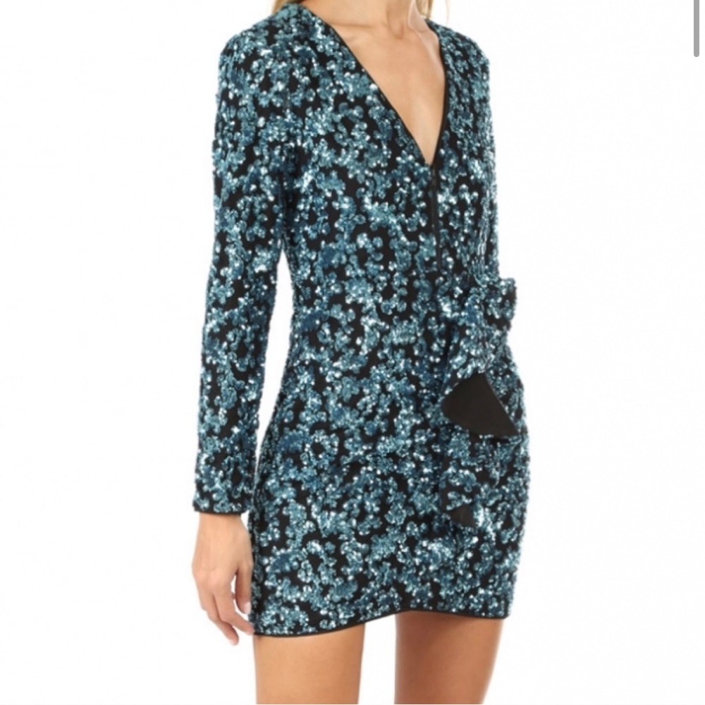 Self Portrait Zip-Front Sequin Frill Mini Dress - Picture 2 of 3